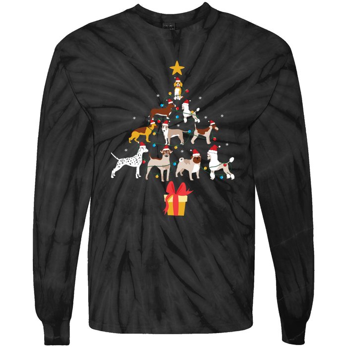 Dog Christmas Tree Lights Dog Lover Funny Xmas Tie-Dye Long Sleeve Shirt