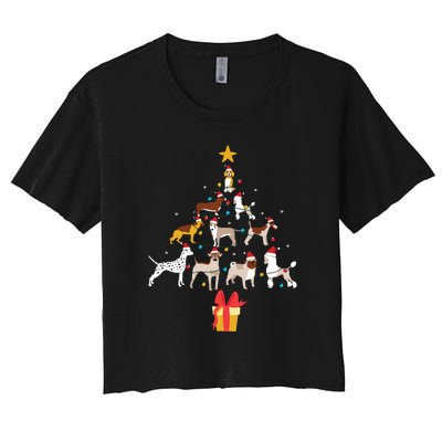 Dog Christmas Tree Lights Dog Lover Funny Xmas Women's Crop Top Tee