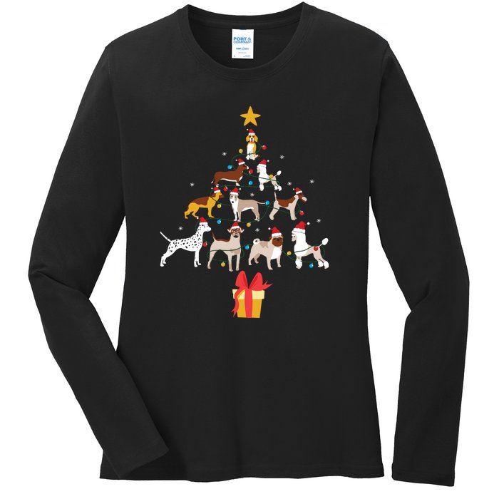 Dog Christmas Tree Lights Dog Lover Funny Xmas Ladies Long Sleeve Shirt