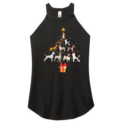 Dog Christmas Tree Lights Dog Lover Funny Xmas Women's Perfect Tri Rocker Tank