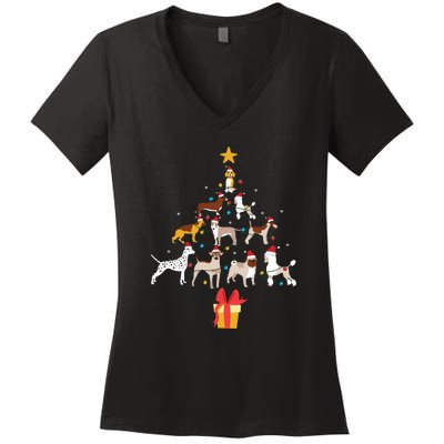 Dog Christmas Tree Lights Dog Lover Funny Xmas Women's V-Neck T-Shirt