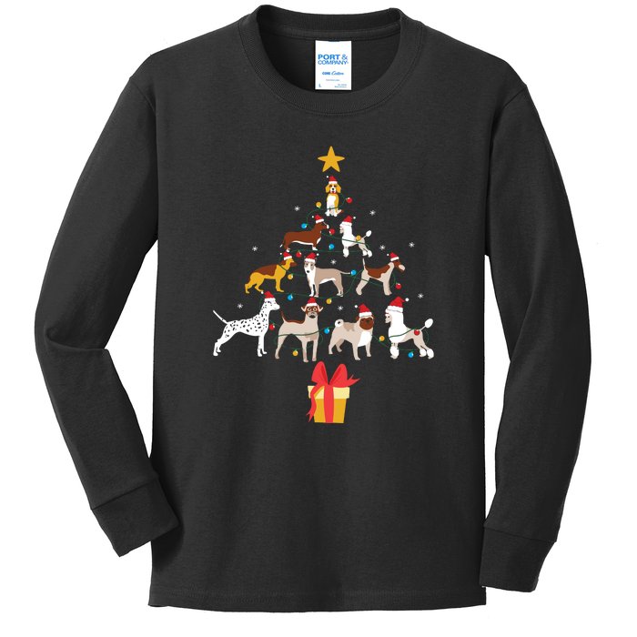 Dog Christmas Tree Lights Dog Lover Funny Xmas Kids Long Sleeve Shirt