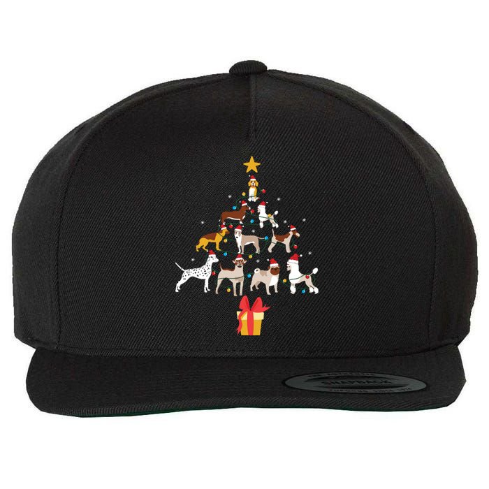 Dog Christmas Tree Lights Dog Lover Funny Xmas Wool Snapback Cap