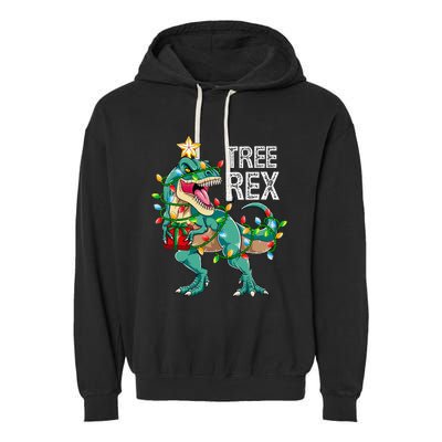 Dinosaur Christmas Tree Lights T Rex Gifts Christmas Garment-Dyed Fleece Hoodie