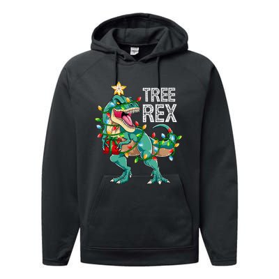 Dinosaur Christmas Tree Lights T Rex Gifts Christmas Performance Fleece Hoodie