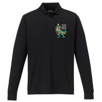 Dinosaur Christmas Tree Lights T Rex Gifts Christmas Performance Long Sleeve Polo