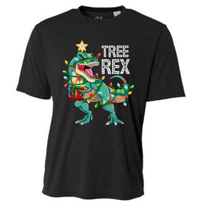 Dinosaur Christmas Tree Lights T Rex Gifts Christmas Cooling Performance Crew T-Shirt