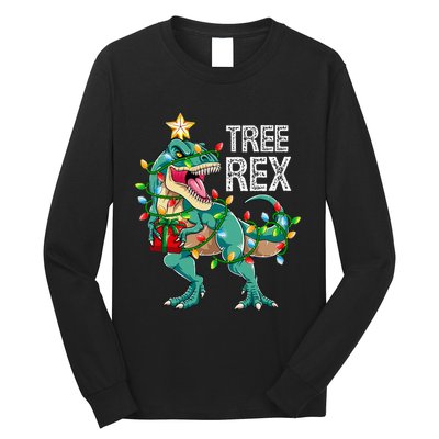 Dinosaur Christmas Tree Lights T Rex Gifts Christmas Long Sleeve Shirt