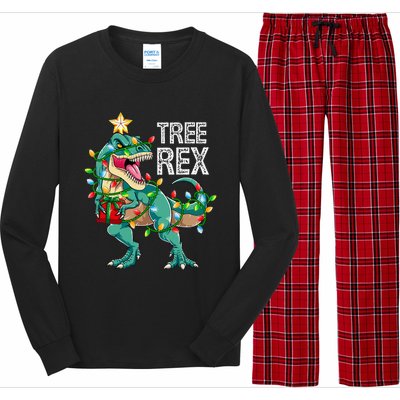 Dinosaur Christmas Tree Lights T Rex Gifts Christmas Long Sleeve Pajama Set