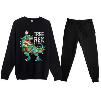 Dinosaur Christmas Tree Lights T Rex Gifts Christmas Premium Crewneck Sweatsuit Set