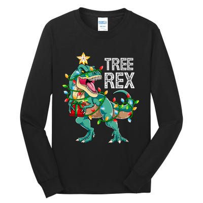 Dinosaur Christmas Tree Lights T Rex Gifts Christmas Tall Long Sleeve T-Shirt