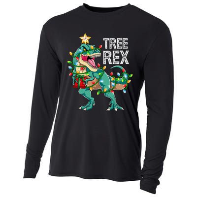 Dinosaur Christmas Tree Lights T Rex Gifts Christmas Cooling Performance Long Sleeve Crew