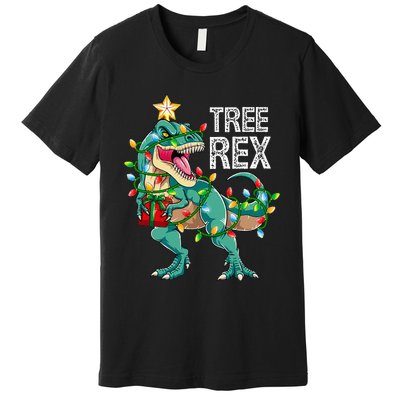 Dinosaur Christmas Tree Lights T Rex Gifts Christmas Premium T-Shirt