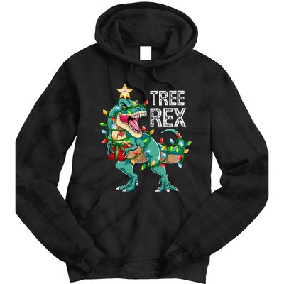 Dinosaur Christmas Tree Lights T Rex Gifts Christmas Tie Dye Hoodie