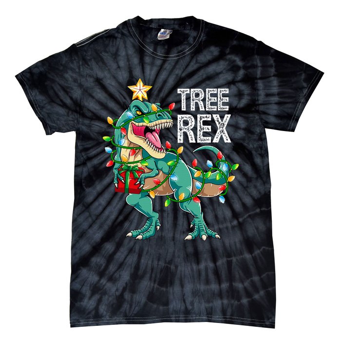 Dinosaur Christmas Tree Lights T Rex Gifts Christmas Tie-Dye T-Shirt