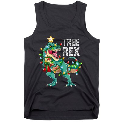 Dinosaur Christmas Tree Lights T Rex Gifts Christmas Tank Top