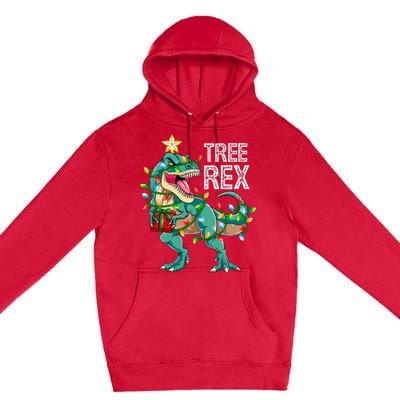 Dinosaur Christmas Tree Lights T Rex Gifts Christmas Premium Pullover Hoodie