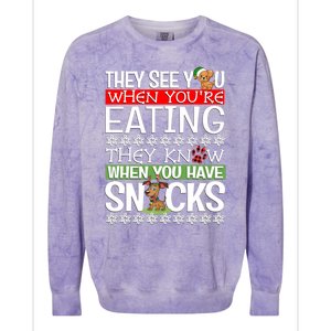 Dog Christmas They See You When Your Eating Christmas Pajama Cute Gift Colorblast Crewneck Sweatshirt