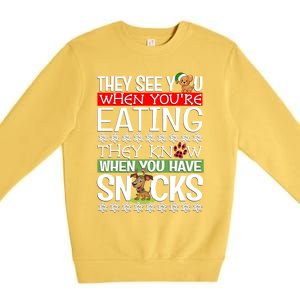 Dog Christmas They See You When Your Eating Christmas Pajama Cute Gift Premium Crewneck Sweatshirt