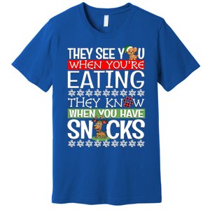 Dog Christmas They See You When Your Eating Christmas Pajama Cute Gift Premium T-Shirt