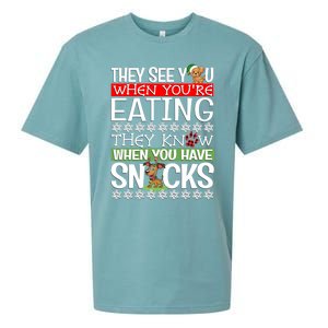 Dog Christmas They See You When Your Eating Christmas Pajama Cute Gift Sueded Cloud Jersey T-Shirt