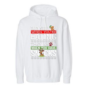 Dog Christmas They See You When Your Eating Christmas Pajama Cute Gift Garment-Dyed Fleece Hoodie