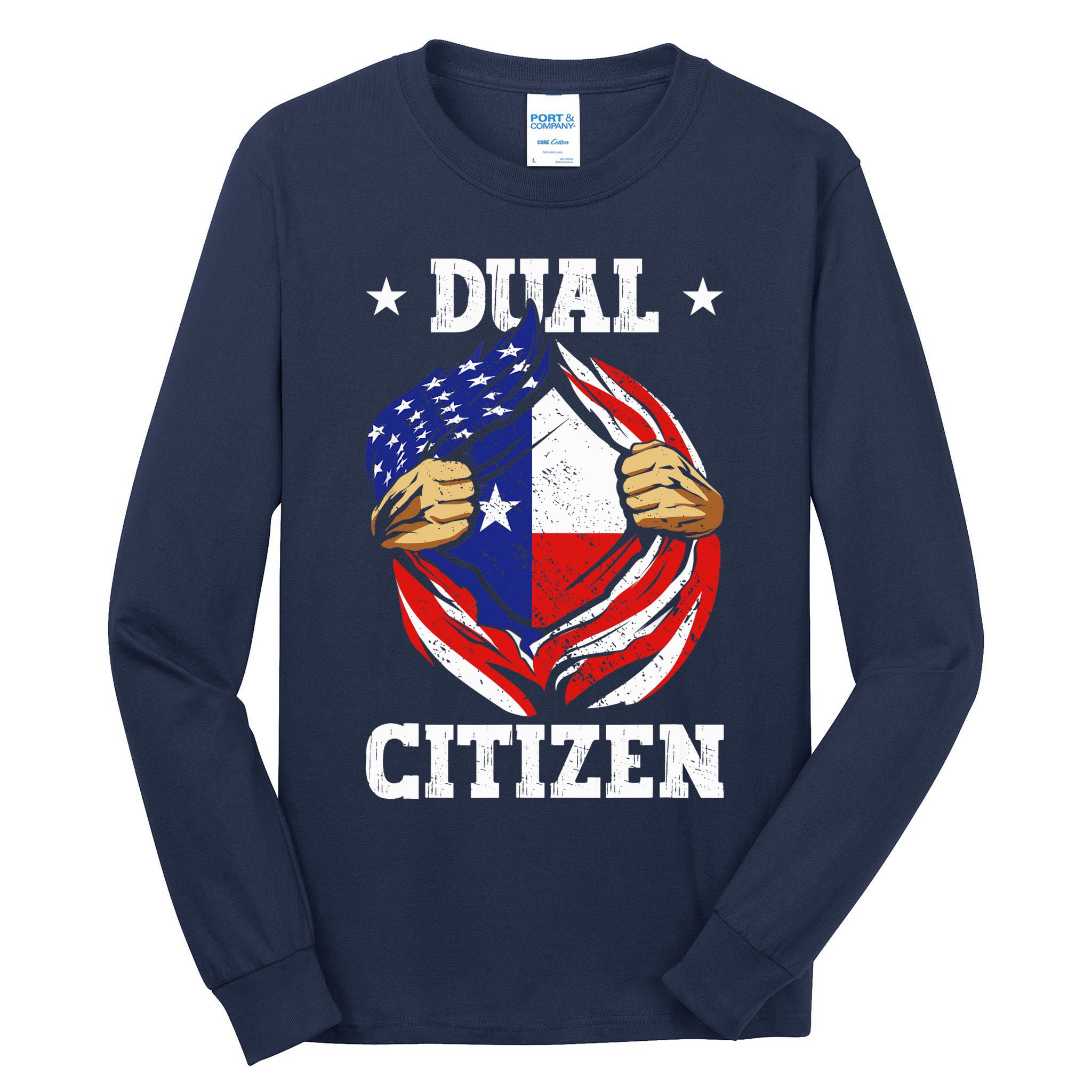 Dual Citizen Texas Pride Usa And Texas Flag Texan Tall Long Sleeve T-Shirt