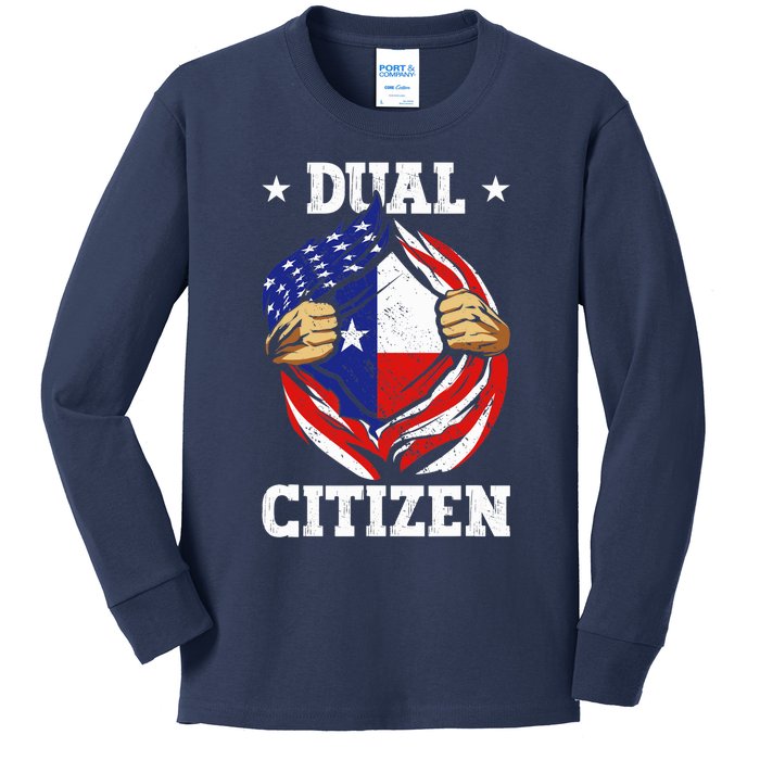 Dual Citizen Texas Pride Usa And Texas Flag Texan Kids Long Sleeve Shirt