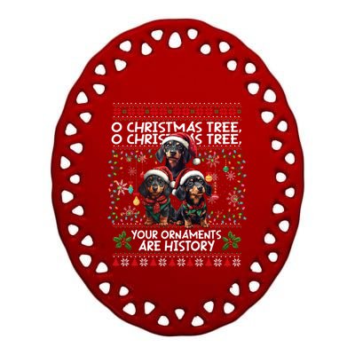 Dachshund Christmas Tree Dog Lover Xmas Ugly Sweater Gifts Ceramic Oval Ornament