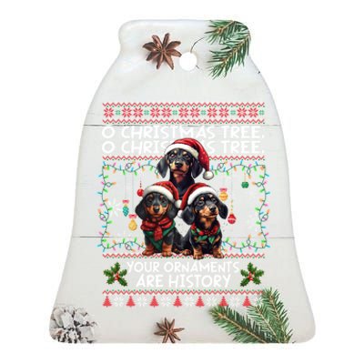 Dachshund Christmas Tree Dog Lover Xmas Ugly Sweater Gifts Ceramic Bell Ornament