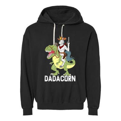 Dadacorn Cow Unicorn Dad Riding Dinosaur Trex Sheriff Gift Garment-Dyed Fleece Hoodie