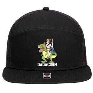 Dadacorn Cow Unicorn Dad Riding Dinosaur Trex Sheriff Gift 7 Panel Mesh Trucker Snapback Hat