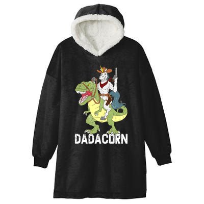 Dadacorn Cow Unicorn Dad Riding Dinosaur Trex Sheriff Gift Hooded Wearable Blanket