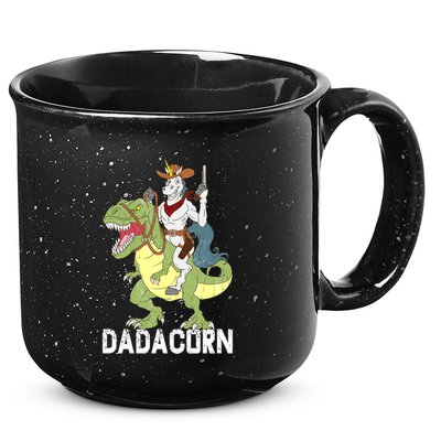 Dadacorn Cow Unicorn Dad Riding Dinosaur Trex Sheriff Gift 15oz Campfire Ceramic Mug
