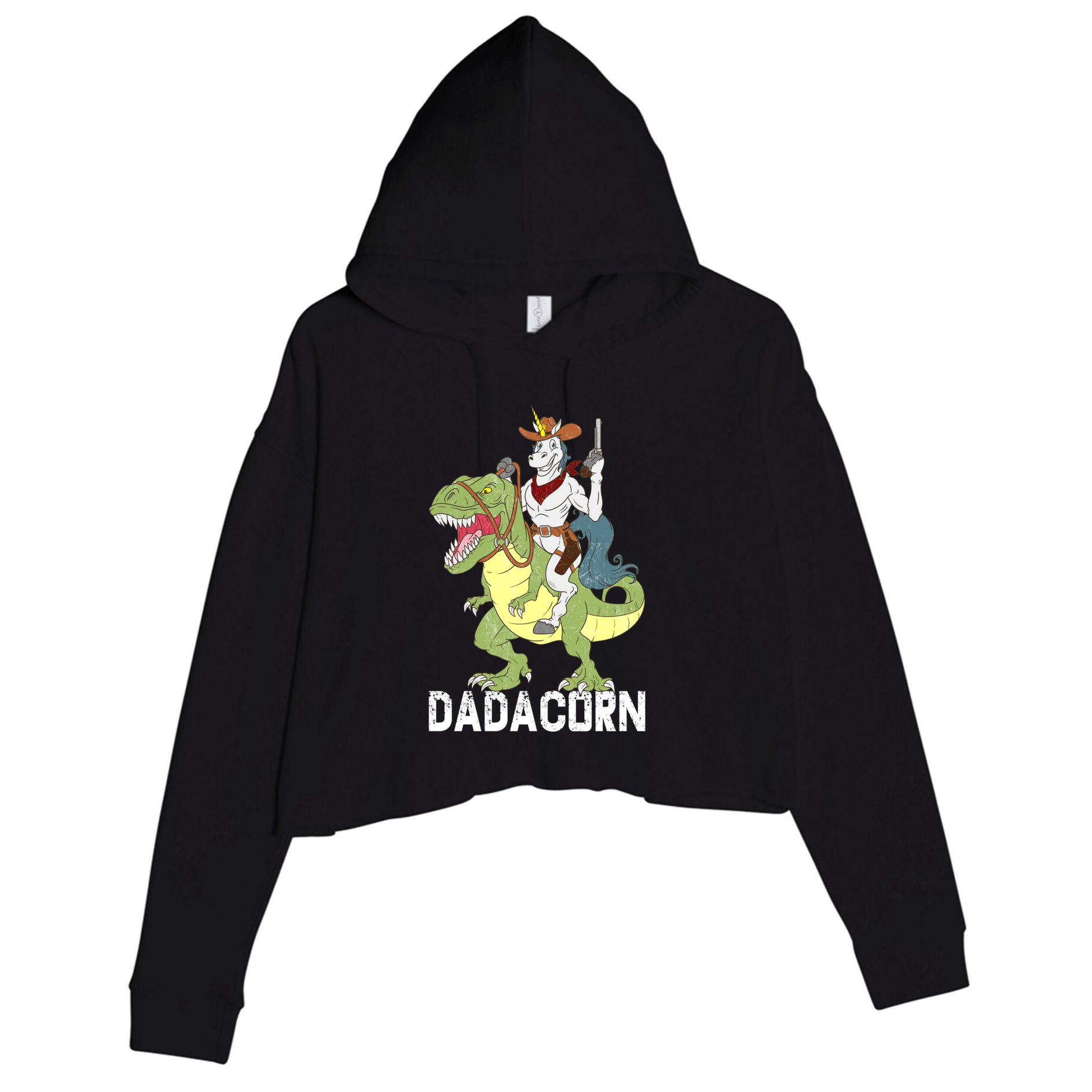 Dadacorn Cow Unicorn Dad Riding Dinosaur Trex Sheriff Gift Crop Fleece Hoodie