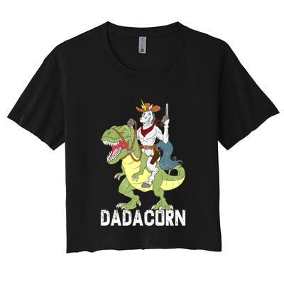 Dadacorn Cow Unicorn Dad Riding Dinosaur Trex Sheriff Gift Crop Top