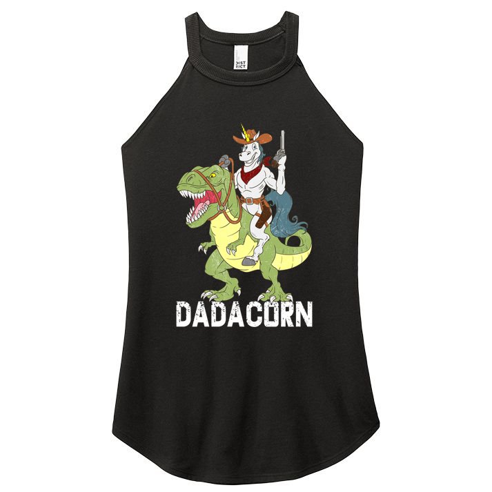 Dadacorn Cow Unicorn Dad Riding Dinosaur Trex Sheriff Gift Women's Perfect Tri Rocker Tank