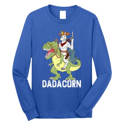 Dadacorn Cow Unicorn Dad Riding Dinosaur Trex Sheriff Gift Long Sleeve Shirt