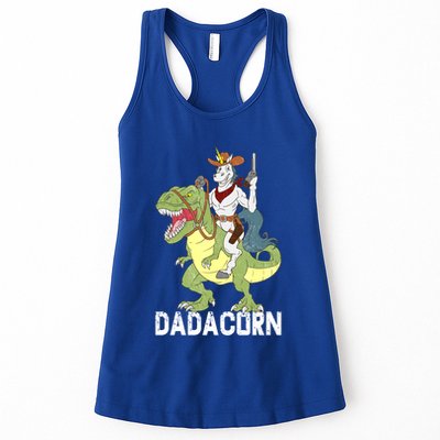 Dadacorn Cow Unicorn Dad Riding Dinosaur Trex Sheriff Gift Womens Tank Top