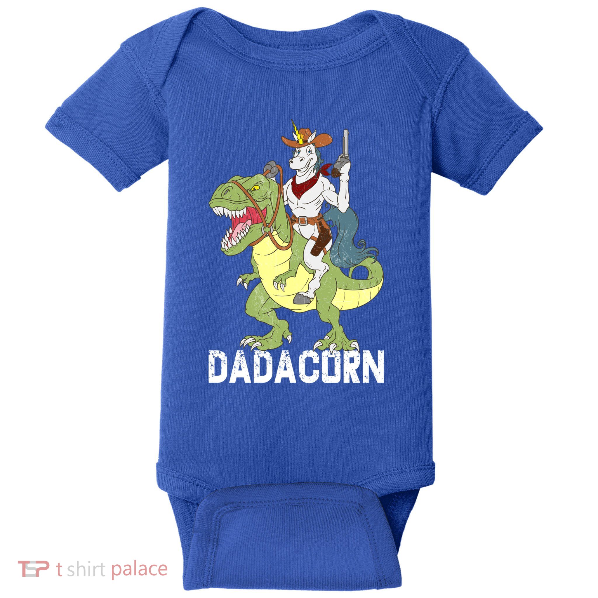 Dadacorn Cow Unicorn Dad Riding Dinosaur Trex Sheriff Gift Baby Bodysuit
