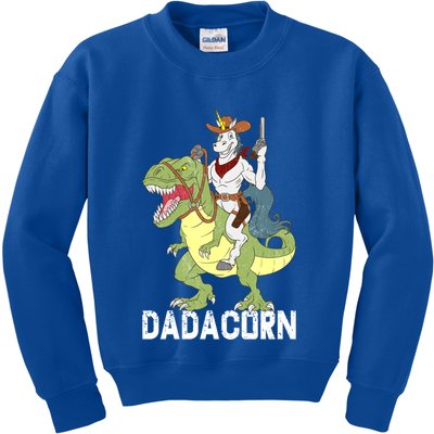 Dadacorn Cow Unicorn Dad Riding Dinosaur Trex Sheriff Gift Kids Sweatshirt