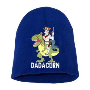 Dadacorn Cow Unicorn Dad Riding Dinosaur Trex Sheriff Gift Short Acrylic Beanie