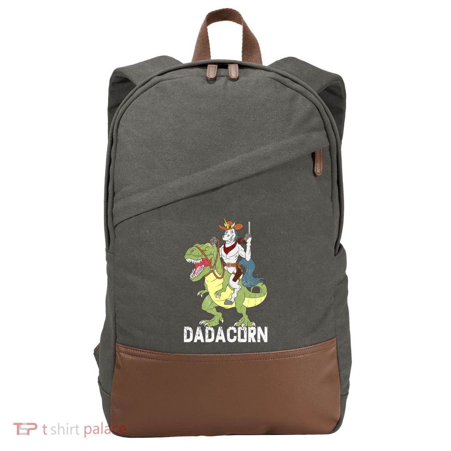Dadacorn Cow Unicorn Dad Riding Dinosaur Trex Sheriff Gift Cotton Canvas Backpack