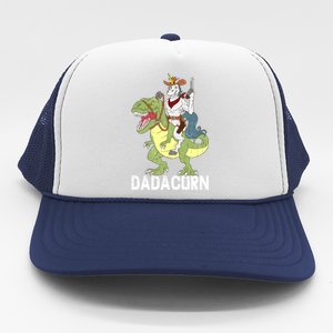 Dadacorn Cow Unicorn Dad Riding Dinosaur Trex Sheriff Gift Trucker Hat