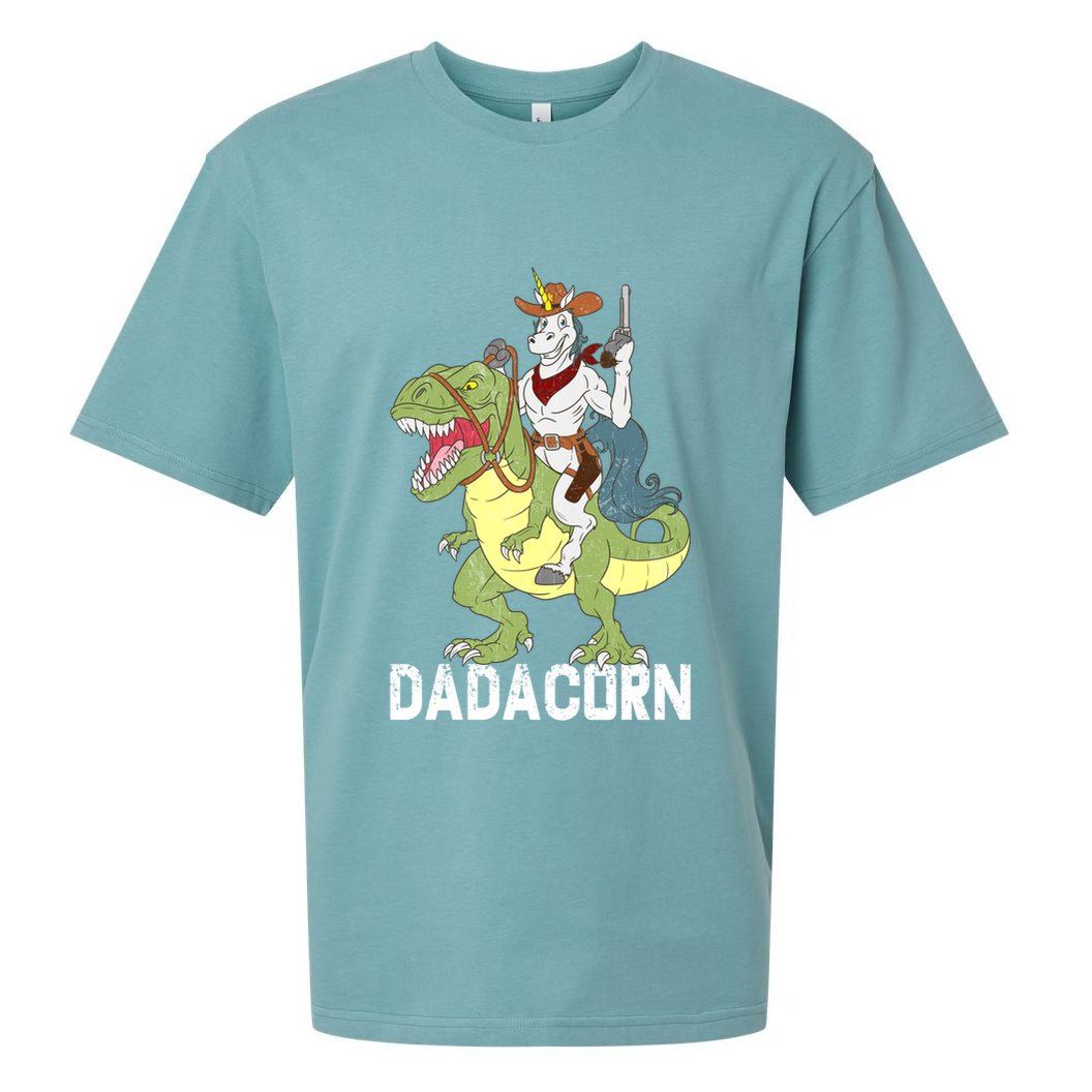 Dadacorn Cow Unicorn Dad Riding Dinosaur Trex Sheriff Gift Sueded Cloud Jersey T-Shirt