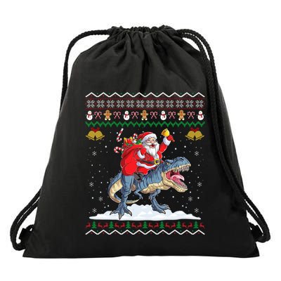 Dinosaur Christmas Ugly Xmas Santa Claus Riding Dinosaur Funny Gift Drawstring Bag