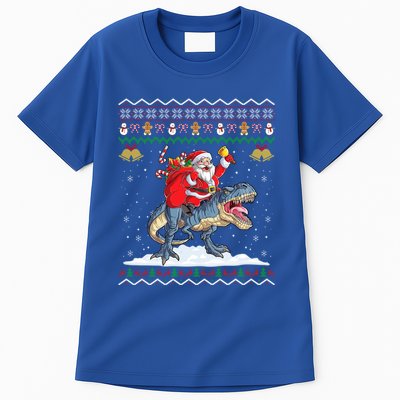 Dinosaur Christmas Ugly Xmas Santa Claus Riding Dinosaur Funny Gift Tall T-Shirt