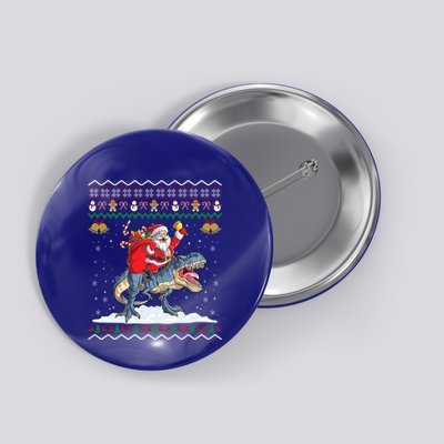 Dinosaur Christmas Ugly Xmas Santa Claus Riding Dinosaur Funny Gift Button