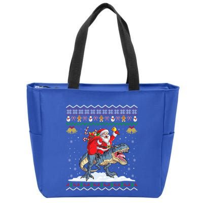 Dinosaur Christmas Ugly Xmas Santa Claus Riding Dinosaur Funny Gift Zip Tote Bag
