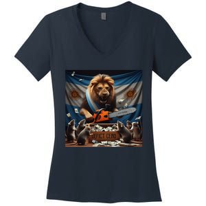 Deficit Cero Viva La Libertad Carajo Javier Milei Women's V-Neck T-Shirt